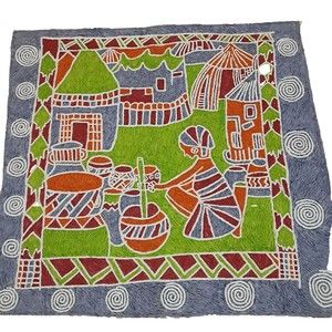 New tribal canvas wall hanging primary colors 38X31 cotton rod pocket